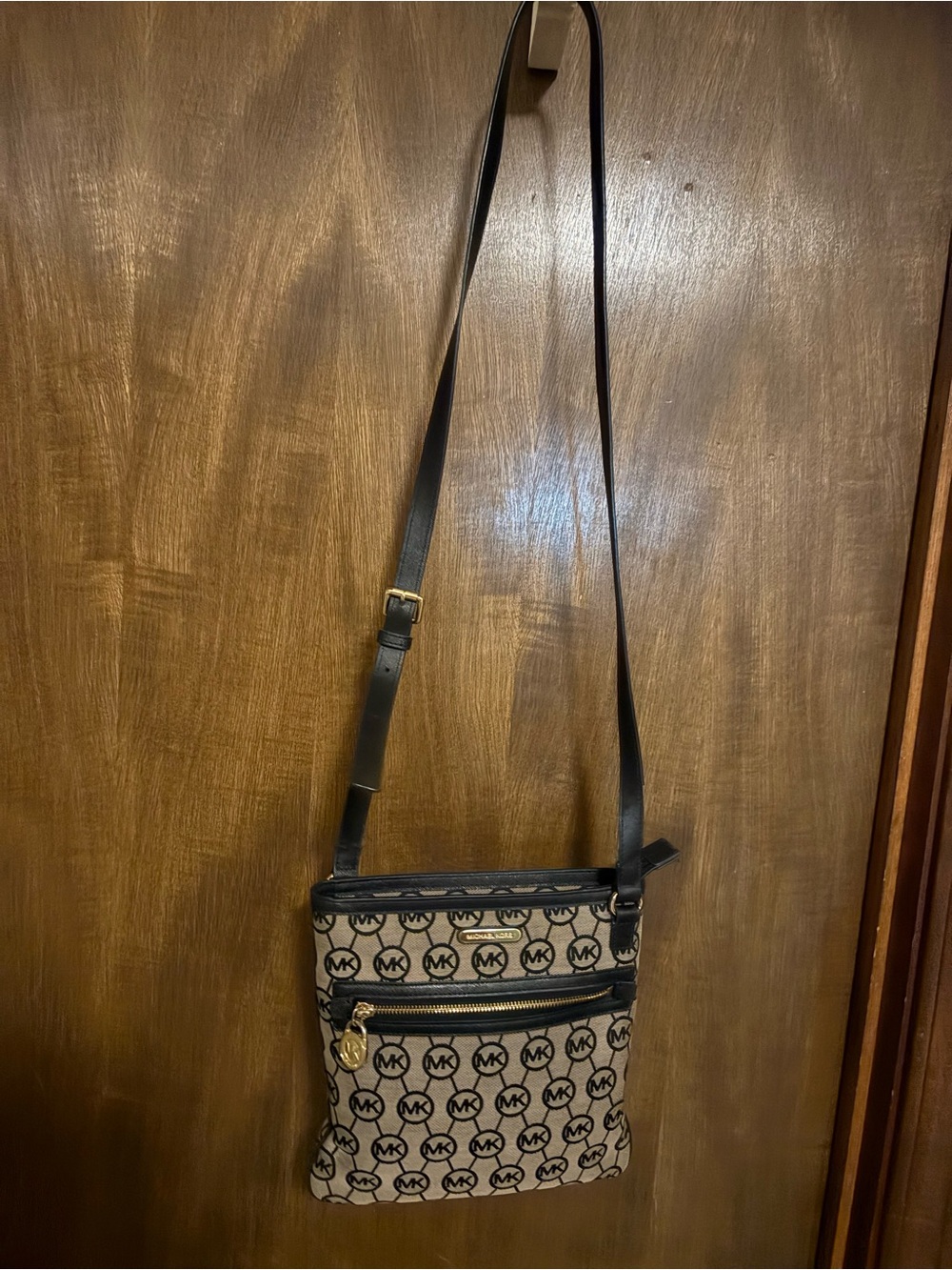 Michael Kors Tan and Black MK Logo Crossbody